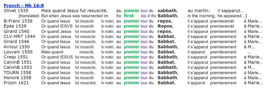 Mk 16:9 French Bibles resurrection Jesus Sabbath Resurrection