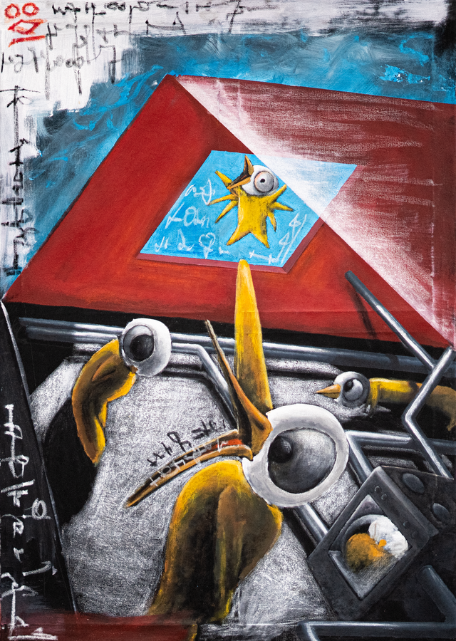 Tongue Tale – acrylic and oil pastel on canvas 2023 100x70