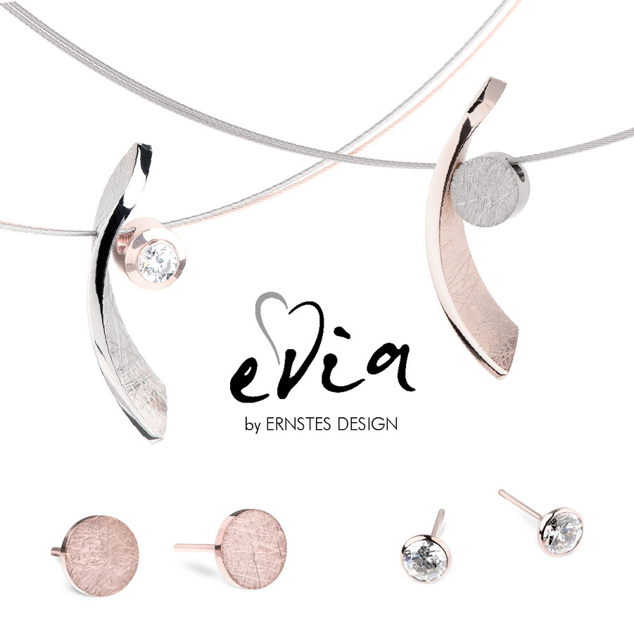 Ernstes Design Evia Edelstahl Diamanten Brillanten Perle Schmuck Ring Collier Halskette Creolen
