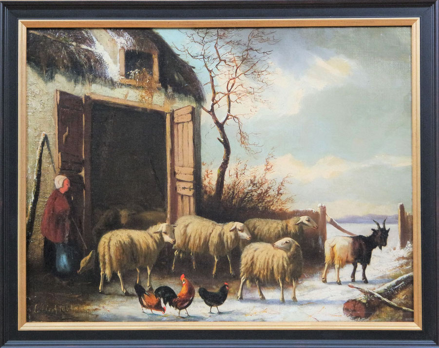 te_koop_aangeboden_een_schilderij_met_schapen_van_de_nederlandse_kunstschilder_laurens_plas_1828-1888_hollandse_romantiek
