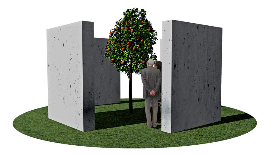 Wettbewerbsbeitrag "Der Apfelbaum" von © Daniel Böttcher 2022 - Entwurf für einen Corona-Denkort, ars LITURGICA, Essen