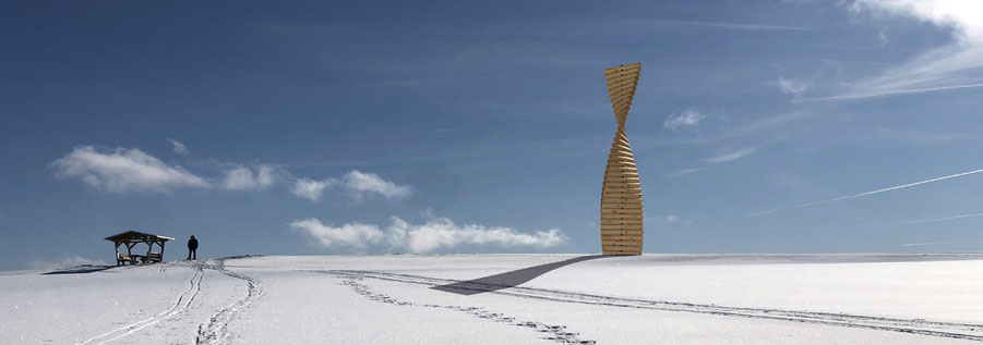 Wettbewerbsbeitrag "Holztwist" von © Daniel Böttcher 2022 - Entwurf „NaturKunstBlicke am Panoramaring Frauenwald“, Thüringer Wald