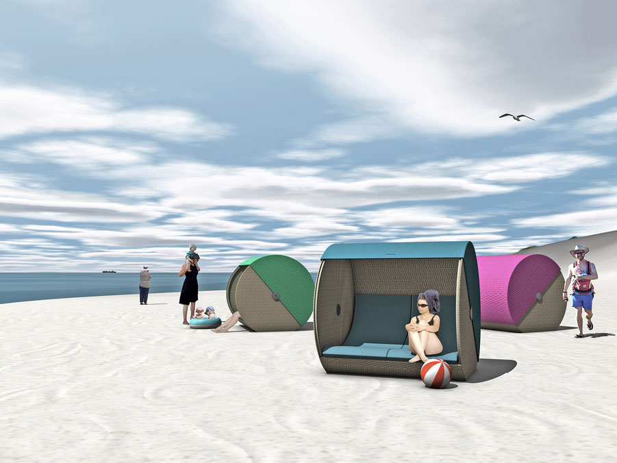 Wettbewerbsbeitrag "Strandkoje" von © Marlene Schroeder und © Daniel Böttcher 2016, Strandmobiliar Timmendorfer Strand
