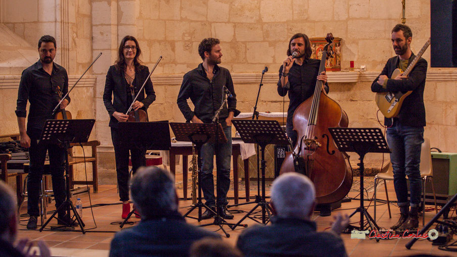 Festival JAZZ360 2019, église Saint-André de Cénac. François Poitou Quintet : Bastien Ribot, Aude-Marie Duperret, Maxime Berton, François Poitou, Federico Casagrande. 07/06/2019