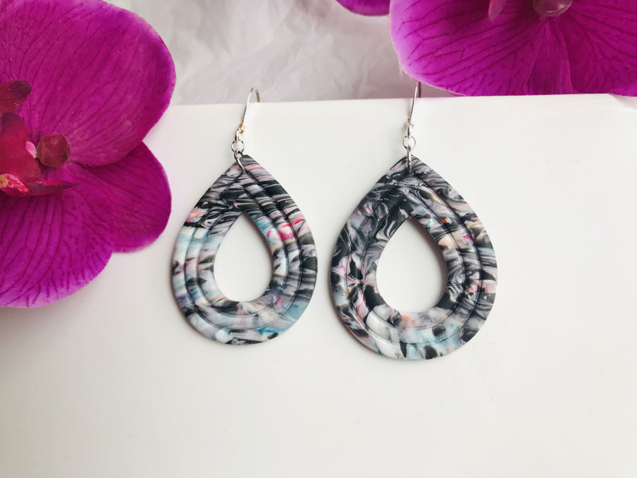 tuto diy bijou boucles d'oreilles fait-main polymère fimo swarovski pandora unique fantaisie collier original france argent acier pendentif cheveux accessoires marbre beauté etsy léger légère 2023 argile