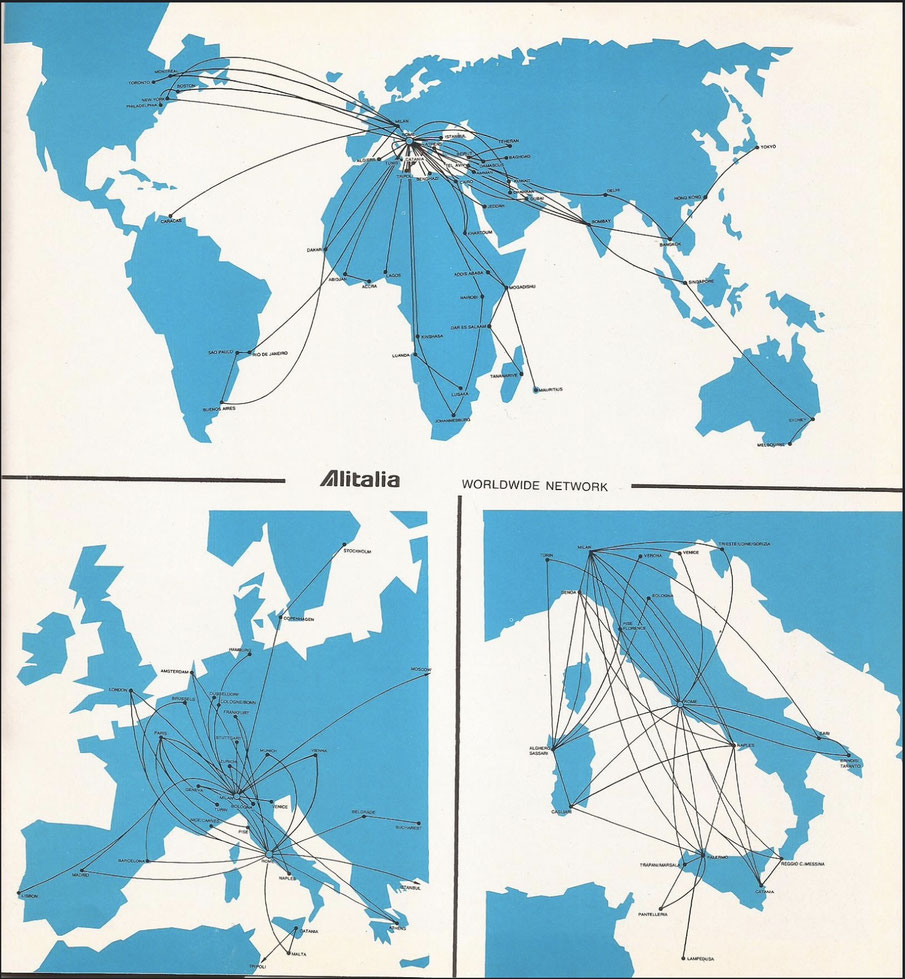 Alitalia/ATI - rete dei collegamenti nazionali e internazionali del 1978
