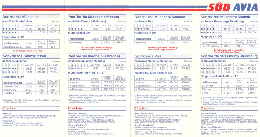 Südavia timetable - 1987 - Credit: airline timetable images