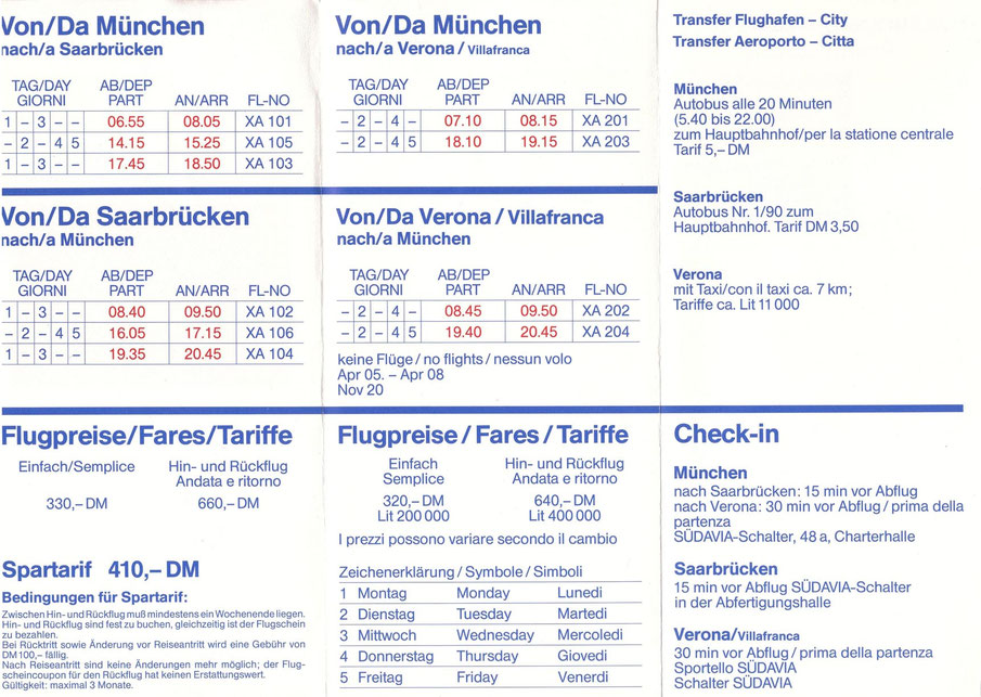Südavia timetable - 1985 - Credit: airline timetable images