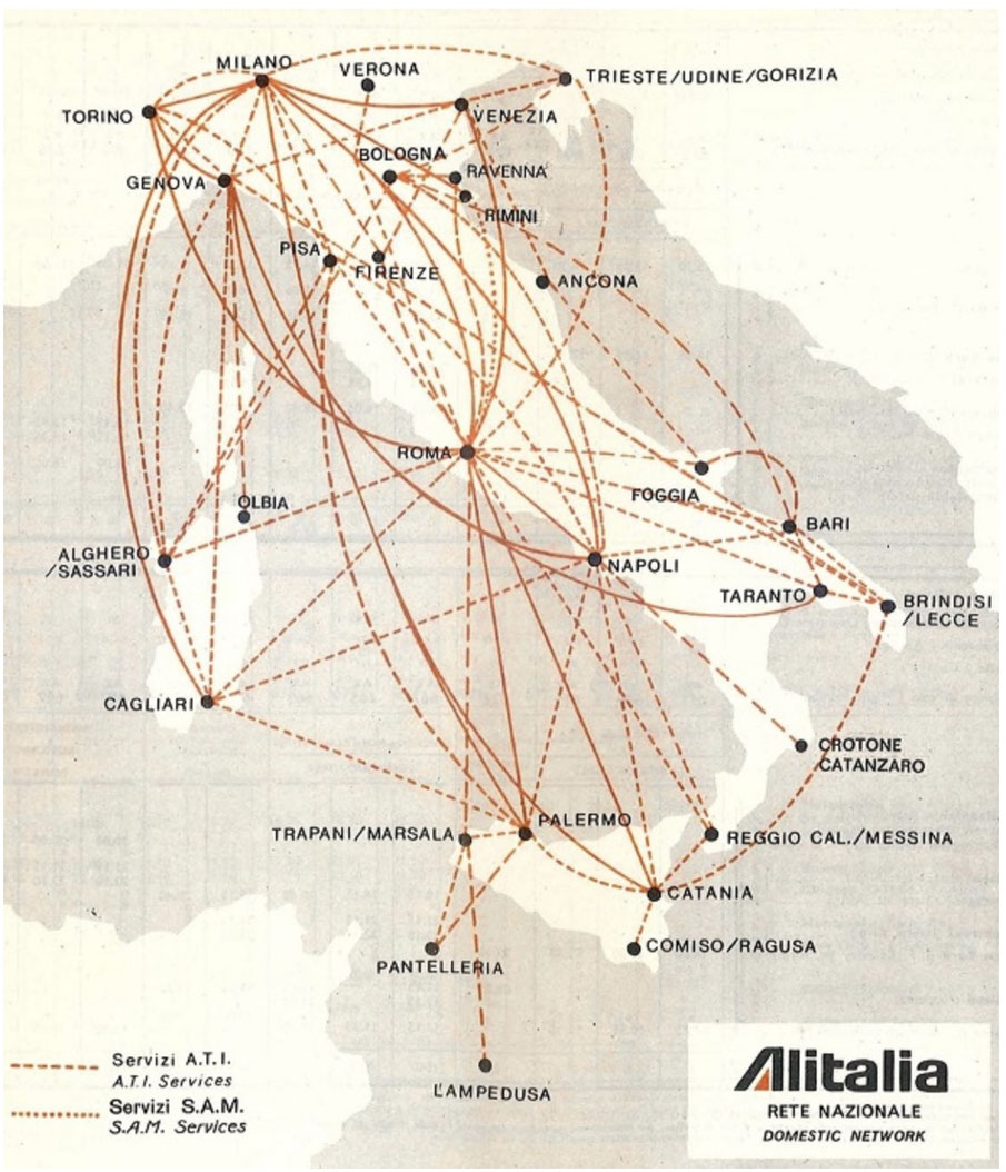 Alitalia/ATI/SAM - rete dei collegamenti del 1972