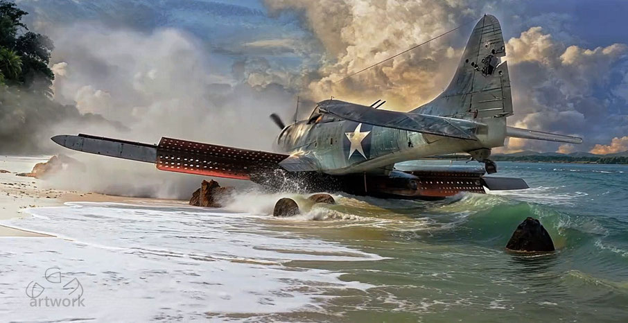 Aviation Art:  SBD Dauntless - shot from the album : "God bless those guys"!- theme from the WWII Pacific War - model data: Trumpeter kit 1/32 scale model