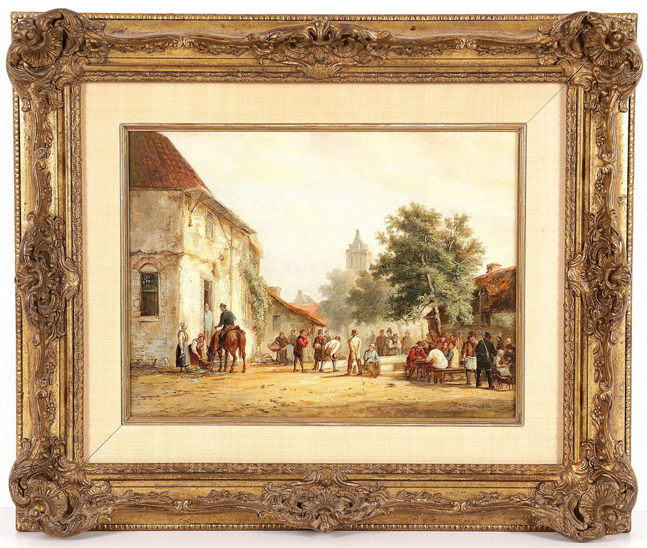 te_koop_aangeboden_een_schilderij_met_dorpsgezicht_van_de_kunstschilder_william_raymond_dommersen_1859-1927