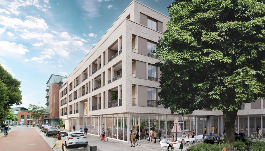 Visualisierung Außenansicht aus der Bahnhofstraße (aus Richtung Westen); Quelle: prasch buken partner architekten