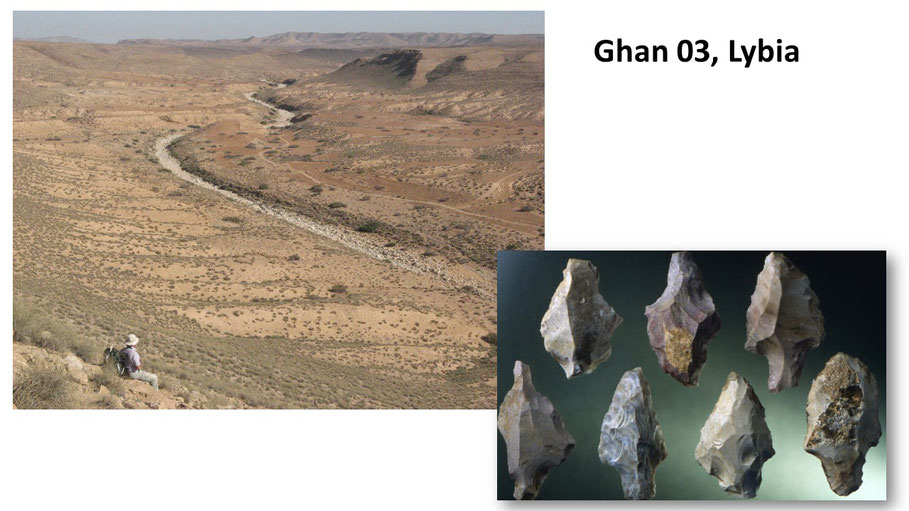 Left: Wadi Ghan, Libya. Right: Aterian artefacts. Photos: E.A.A. Garcea