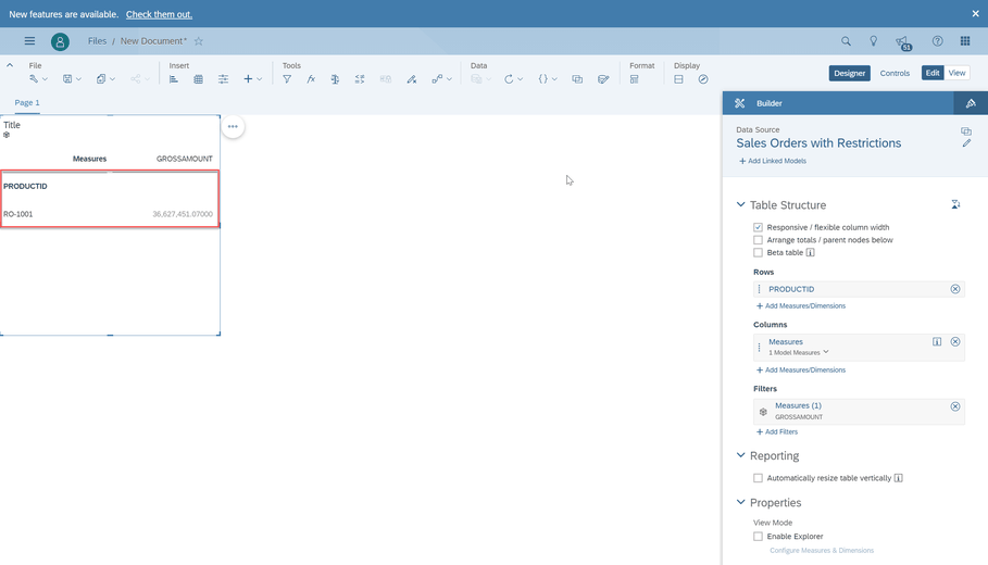 SAP Analytics Cloud Story with Table and Authorization