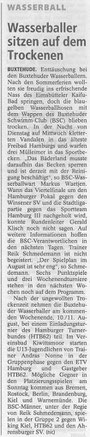 Wassserballer sitzen auf dem Trockenen, Buxtehuder Tageblatt vom 09.09.2013