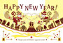 2016年申年完成年賀状テンプレート「魔法使いサルーHAPPYNEWYEAR!」イエロー（猿,魔法使い,2016年申年年賀状テンプレート,2016年申年年賀状用イラスト,2016年申年年賀状デザイン）