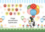 ２０２１年丑年イラスト年賀状デザイン「牛とカラフル風船」HAPPY NEW YEAR（year of the ox illustration new year's card greeting post card design cow and colorful balloon happy new year）