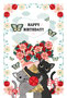 【バースデーカード】HAPPY BIRTHDAY!!（猫とハート花束）