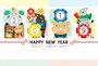 2019年亥年完成年賀状無料テンプレート（HAPPY NEW YEAR 2019／謹賀新年／イラストのみ）一般年賀状