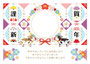 ２０２１年２０３３年丑年イラスト年賀状デザイン「牛と華やか和風花フレーム枠」謹賀新年（year of the ox illustration new year's card greeting post card design cow and colorful Japanese style flower frame）