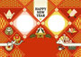 巳年イラスト年賀状デザイン「蛇の親子と縁起物の和風フレーム」HAPPY NEW YEAR（Year of the snake illustration new year's card greeting postcard design material snake parent and child lucky charm Japanese style frame）