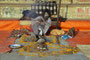 Indien. Varanasi. Sadhus sind im Hinduismus heilige Männer, die sich auf der Suche nach Erlösung einem streng asketischen Leben verschrieben haben.