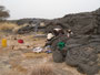 Expedition Danakil-Wüste. Trekking durch die Danakil-Wüste bei über 50°C im nicht vorhandenen Schatten. Lagerplatz im Lavafeld des Erta Ale-Vulkans.