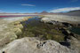 Bolivien. Die Laguna Colorada liegt auf 4.300 m Höhe und ist wegen der auffälligen roten Farbe einzigartig. Die Rotfärbung entsteht durch Mineralien und eine ganz besondere Algenart.