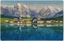 Seefeld in Tirol, Bezirk Innsbruck-Land mit Wildsee und Pfarrkirche zum Hl. Oswald gegen das Wettersteingebirge in den Nördlichen Ostalpen (AVE 4). Photochromdruck 9 x 14 cm; Impressum: Purger & Co., München 1913.  Inv.-Nr. vu914pcd00347