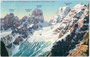 Cristallogruppe der Dolomiten vom Dürrensee / Lago di Landro, Gemeinde Toblach im Pustertal aus. Photochromdruck 9 x 14 cm; Impressum: Josef Werth, Toblach; postalisch gelaufen 1915.  Inv.-Nr. vu914pcd00242