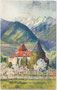 Schloss Planta am Haslerweg in Obermais (1924 nach Meran eingemeindet). Chromolithographie 9 x 14 cm nach einem Original von Josef Marschall (1887-1917); Kunstverlag Karl Alber-Specht, Ravensburg um 1910.  Inv.-Nr. vu914clg00010