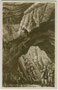 "Rutsche im Bergwerk" sowie bergmännische Kleidung und Arbeitsverrichtungen (Souvenirbild). Gelatinesilberabzug 9 x 14 cm, wohl Reproduktionsaufnahme eines polychromen Originals eines unbekannten Illustrators. Inv.-Nr. vu914gs01167
