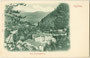 Bad Kienbergklamm - heute Gasthof und Pension - an Weißache und Eibergstraße in Kufstein. Lichtdruck 9 x 14 cm; Impressum: Stengel & Co., Dresden um 1900.  Inv.-Nr. vu914ld00246