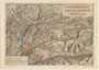 Überetscher Bahn (1898-1971), Rittnerbahn und Fleimstalbahn (1917-1963), dargestellt in einer Panoramaansicht von R. Parsch. Farbautotypie 10 x 15 cm; Verlag Ferrovie elettriche Gruppo S.T.E. 1949.  Inv.-Nr. vu105fat00010