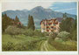 Hotel "Maximilian" in Igls, Stadtgemeinde Innsbruck mit Nockspitze in den Stubaier Alpen. Farbautotypie 10 x 15 cm; Impressum: Verlag Preiss & Co., München um 1925.  Inv.-Nr. vu105fat00030. 