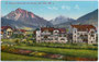 Dr. Poppers Kuranstalt und Pension in Igls (1942 nach Innsbruck eingemeindet worden) gegen die Serles in den Stubaier Alpen. Photochromdruck 9 x 14 cm ohne Impressum.  Inv.-Nr. vu914pcd00076