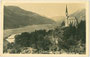 Der Inn bei der Wallfahrtskirche zur Hl.Maria, Hilfe der Christen (Maria Locherboden) in Mötz, Bezirk Imst, Tirol. Gelatinesilberabzug 9 x 14 cm; Impressum: Much Heiss' Nachflg., Innsbruck um 1935.  Inv.-Nr. vu914gs00804