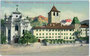 Benediktinerabtei Muri-Gries mit Kirche zum Hl. Martin (links). Photochromdruck 9 x 14 cm; Impressum: Lorenz Fränzl, München 1910-12.  Inv.-Nr. vu914pcd00031