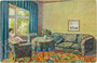 "Türkisches Zimmer". Farbautotypie nach einem Original von R. Schulz aus der Reihe „Alte Meister" Nr. 202; Verlag A.R. & C.i.B. (Arthur Rehn & Co. In Berlin) um 1907.  Inv.-Nr. vu914fat00096