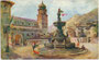 Piazza del Duomo mit romanischer Kathedrale San Vigilio und Neptunbrunnen in Trento (Trient). Farbautotypie nach einem Original von Edoardo Marchioro (1885-1932), dat. 1914, Verlag Uff(icio). Rev(erendo). Stampa, Milano.  Inv.-Nr. vu914fat00132