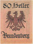 Notgeldschein zum Nominale 80 Heller der Gemeinde Brandenberg, Bezirk Kufstein, Tirol (Revers). Druck: Wagner'sche Universitätsdruckerei Innsbruck 1921. 