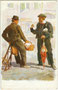 Bauer aus Jenesien (rechts), bis 1919 Gerichtsbezirk Bozen, heute Bezirksgemeinschaft Salten-Schlern. Farbautotypie 9 x 14 cm nach einem Original von Adolf Kaspar (1877-1934). Impressum: Edit. Romberger, Olmütz um 1910.  Inv.-Nr. vu914fat00101