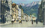 Filiale der ehem. Creditanstalt (heute der Bank Austria Wien, links) und Palais Rost-Enzenberg (v.v.n.h.) in der Westflanke der Maria-Theresien-Straße in Innsbruck. Photochromdruck 9  x 14 cm; Robert Warger, Innsbruck 1912.  Inv.-Nr. vu914pcd00116