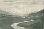 St. Valentin auf der Heide, Gemeinde Graun an der Etsch im Vinschgau mit den Ortler-Alpen von Norden (Bergnamenkarte). Lichtdruck 9 x 14 cm; Impressum: Verlag Josef Stecher, St. Valentin, postalisch gelaufen 1909.  Inv.-Nr. vu914ld00228