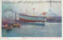 Stapellauf S(einer). M(ajestät). Schlachtschiff "Tegetthoff" der k.u.k. Kriegsmarine im Stabilimento Tecnico Triestino, Muggia am 21.3.1912. Farbautotypie 9 x 14 cm nach einem Original von Alexander Kircher (1867-1939).  Inv.-Nr. vu914fat00120