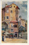 Weinhaus „Ottoburg“ an der Innbrücke, Herzog-Friedrich-Str. 1, Innsbruck. Farbautotypie 9 x 14 cm nach einem Entwurf von Eduard Ferdinand Hofecker (1887 Wien -1938 St. Pölten), Verlag Wilhelm Stempfle, Innsbruck 1911.  Inv.-Nr. vu914fat00017