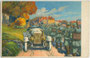 "Österreich-ungarische Offiziere im Automobil Marke Puch vor Maubeuge". Chromolithographie 9 x 14 cm (Reklamepostkarte) nach einem Original ohne Künstlersignatur, Eigenverlag der Puch-Werke A.G. Graz, 1914.  Inv.-Nr. vu914clg00048