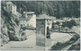 Ehemalige Tirolisch Landesfürstliche Grenz- und Zollburg Alt-Finstermünz mit Brückenturm (re.), Klausenturm (Mitte) und Sigmundsegg (li. oben). Lichtdruck 9 x 14 cm; Impressum: Verlag J. Tomaszewski, Davos (Graubünden, CH).  Inv.-Nr. vu914ld00163