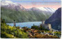 Monte Baldo in den Gardaseebergen von Tenno mit Castello di Tenno, Riva und Gardasee im Vordergrund. Photochromdruck 9x14cm; Edition Photoglob, Zürich.  Inv.-Nr. vu914pcd00063