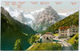 Hotel „Neue Post“ in Trafoi, Gemeinde Stilfs im Vinschgau, Südtirol mit Ortler-Hauptkamm in den Ortler-Alpen. Photochromdruck 9 x 14 cm; Impressum: Photoglob Zürich um 1910.  Inv.-Nr. vu914pcd00241